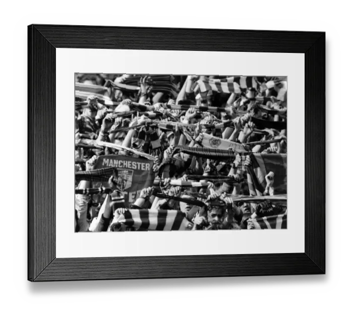 Framed Print : Elated United fans in the crowd as their team scores. March 1974 P000136 Framed Print : Elated United fans in the crowd as their team scores. March 1974 P000136