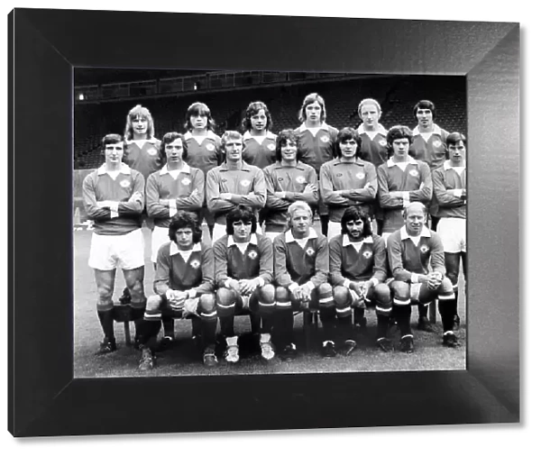 Manchester United football team pose for a group photo at Old Trafford Circa 1972