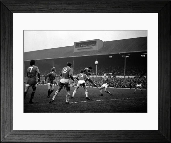 Framed Print : George Best of Manchester United heads for goal during the match against Leicester City Framed Print : George Best of Manchester United heads for goal during the match against Leicester City