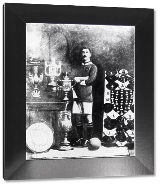 Manchester Uniteds Welsh Wizard Billy Meredith pictured circa 1908 with cups
