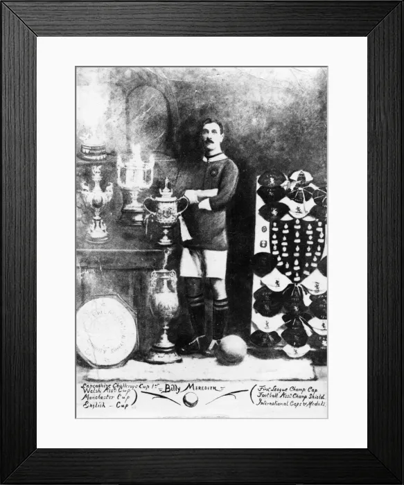Framed Print : Manchester Uniteds Welsh Wizard Billy Meredith pictured circa 1908 with cups Framed Print : Manchester Uniteds Welsh Wizard Billy Meredith pictured circa 1908 with cups