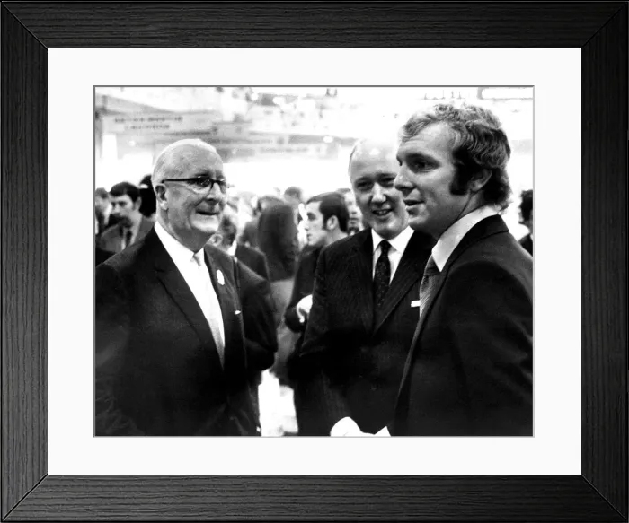 Framed Print : Sir William Lyons, founder and chairman of Jaguar Cars(left Framed Print : Sir William Lyons, founder and chairman of Jaguar Cars(left