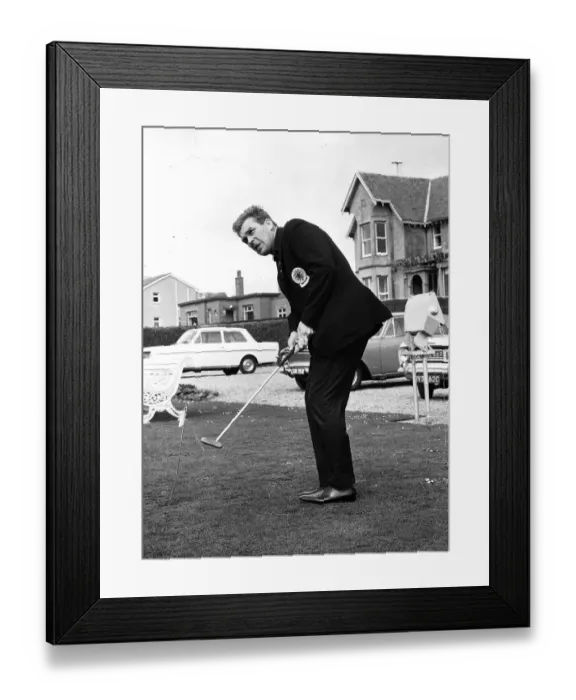 Framed Print : Rangers football manager John Prentice with golf club