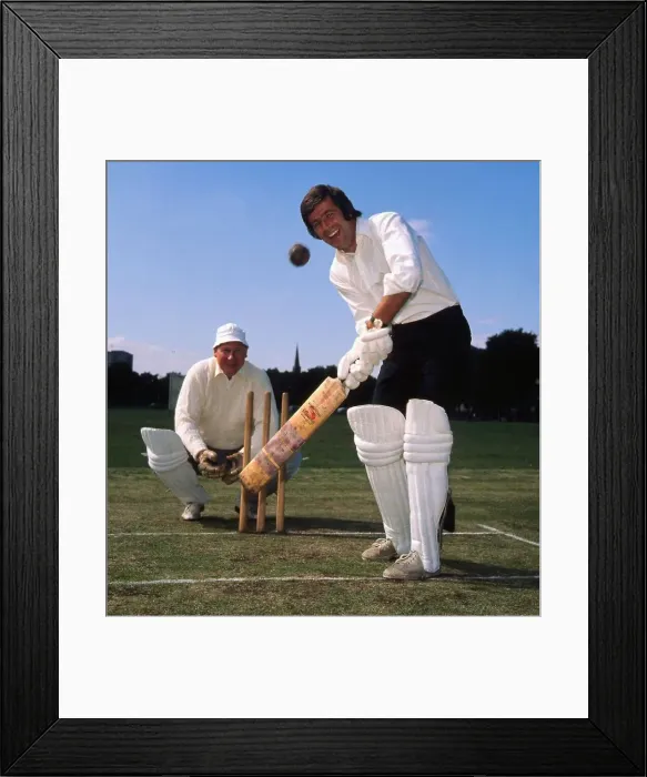 Framed Print : Pat Stanton & Tommy Younger playing cricket August 1975
