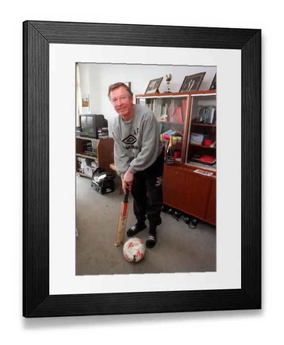 Framed Print : Alex Ferguson manager of Manchester United Football Club with a cricket bat