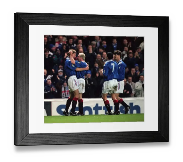 Framed Print : Rangers Versus Raith Rovers - Paul Gascoigne Celebrates With Richard Gough After