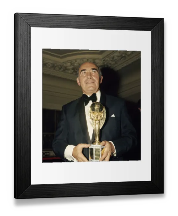 Framed Print : Sir Alf Ramsey seen here with a replica of the 1966 World Cup for his testimonial dinner Framed Print : Sir Alf Ramsey seen here with a replica of the 1966 World Cup for his testimonial dinner
