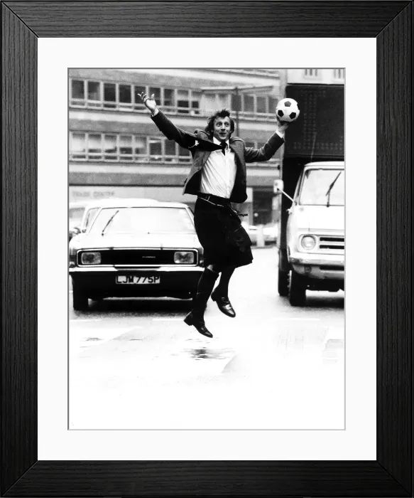 Framed Print : Denis Law wearing kilt in Regent Street London 1978 hours before leaving with Framed Print : Denis Law wearing kilt in Regent Street London 1978 hours before leaving with