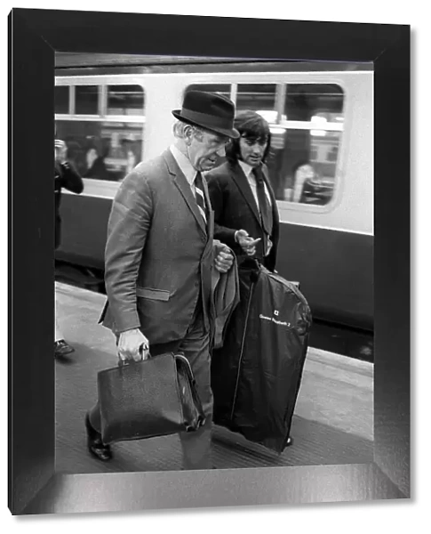 George Best and Sir Matt Busby on railway platform 1971 after George had been sent