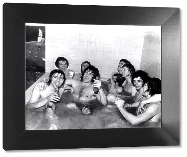 Sunderland players in bath celebrating after they had beaten Leeds United in the 1973