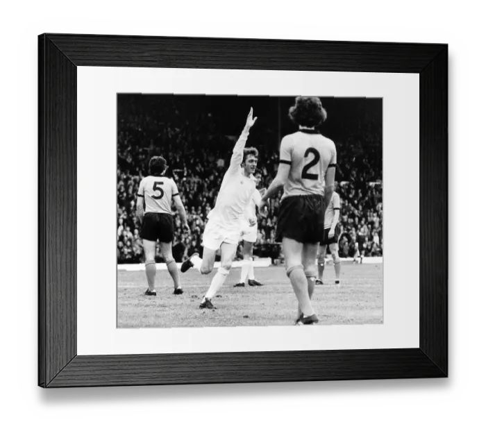Framed Print : Frank Munro and Geoff Palmer stand stunned as scorer Alan Clarke celebrates his goal for