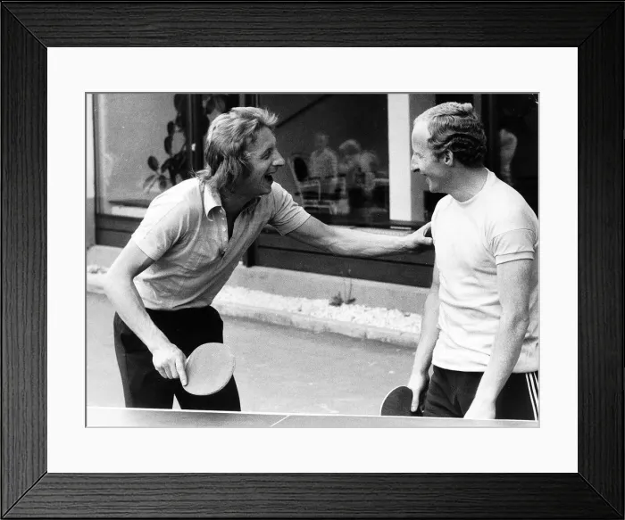 Framed Print : Denis Law and Jimmy Johnstone June 1974 playing table tennis Framed Print : Denis Law and Jimmy Johnstone June 1974 playing table tennis
