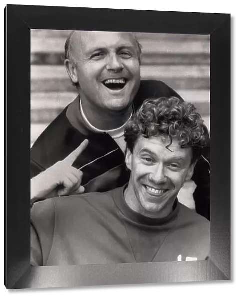 Don Howe Arsenal coach with Tony Woodcock September 1985