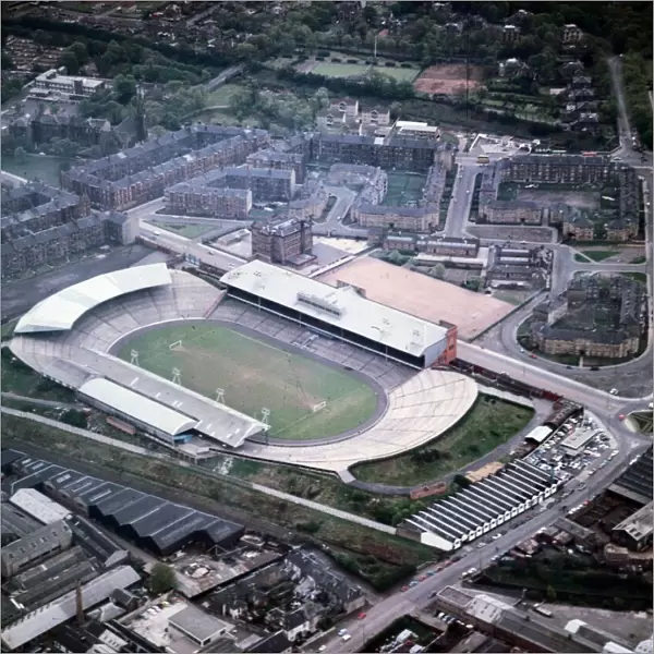 Ibrox Park Glasgow 1970s Rangers Football Club ground Aerial view circa 1975