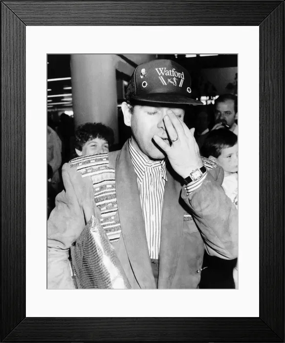 Framed Print : Elton John the singer and chairman of Watford football club. June 1987 Framed Print : Elton John the singer and chairman of Watford football club. June 1987