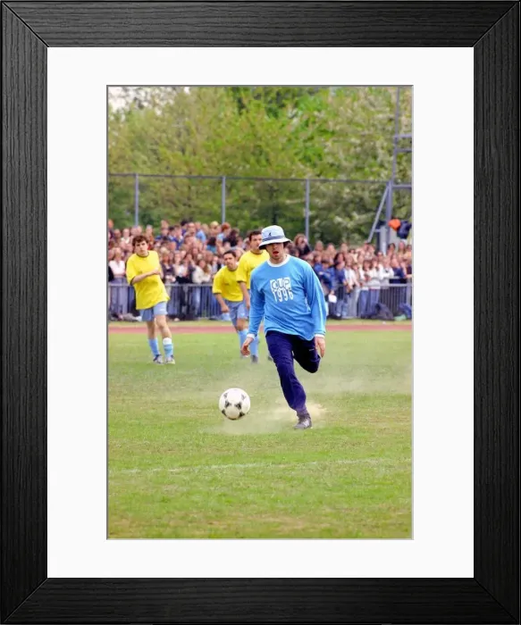 Framed Print : Liam Gallagher kicking football - May 1996 Oasis and Blur come head to head in Framed Print : Liam Gallagher kicking football - May 1996 Oasis and Blur come head to head in
