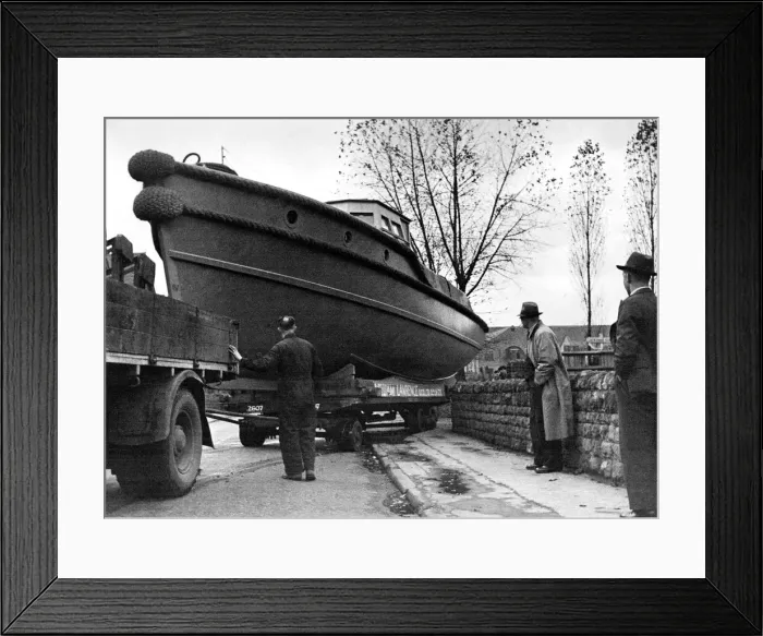 Framed Print : When this naval liberty boat is completed in the yard of a midland town Framed Print : When this naval liberty boat is completed in the yard of a midland town