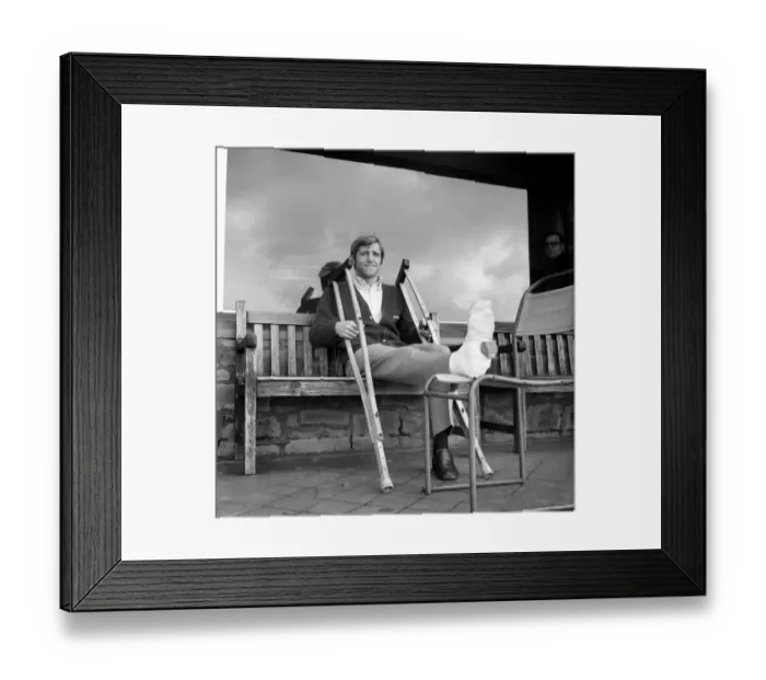 Framed Print : Sport: Football: Keith Newton, foot in plaster, with teammates at Pleasington Blackburn Framed Print : Sport: Football: Keith Newton, foot in plaster, with teammates at Pleasington Blackburn