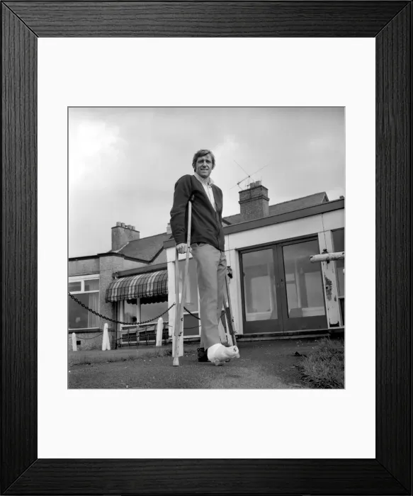Framed Print : Sport: Football: Keith Newton, foot in plaster, with teammates at Pleasington Blackburn Framed Print : Sport: Football: Keith Newton, foot in plaster, with teammates at Pleasington Blackburn