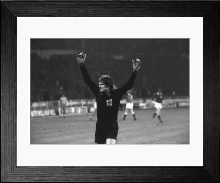 Framed Print : England v West Germany Football April 1972 German Goalkeeper celebrates after Framed Print : England v West Germany Football April 1972 German Goalkeeper celebrates after