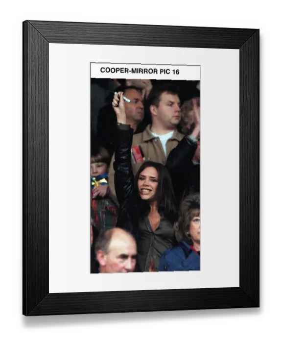 Framed Print : Victoria Adams member of pop group the Spice Girls suddenly likes football as she visits Framed Print : Victoria Adams member of pop group the Spice Girls suddenly likes football as she visits