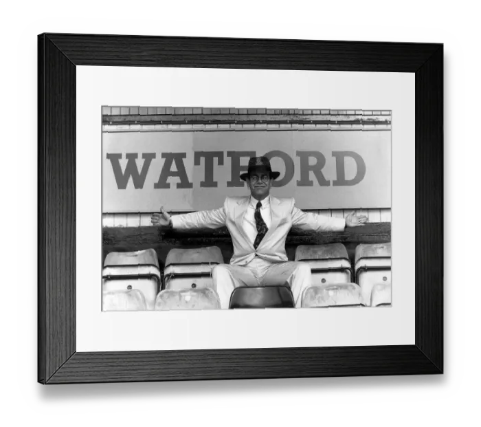 Framed Print : Sir Elton John pictured at Watford Football Club. 5th August 1991 Framed Print : Sir Elton John pictured at Watford Football Club. 5th August 1991