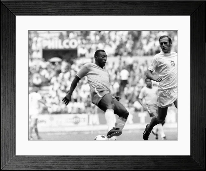 Framed Print : Pele of Brazil beats a Czechoslovakian defender June 1970 during the World Cup