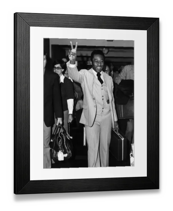 Framed Print : Pele football player for Brazil arriving at Heathrow Airport from Lisbon 1977