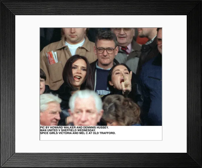 Framed Print : Spice Girls Victoria and Mel C at the Manchester United v Sheffield Wednesday football