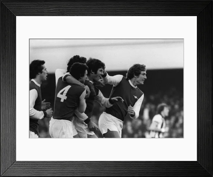 Framed Print : Malcolm Macdonald with Arsenal after scoring goal 1976 Framed Print : Malcolm Macdonald with Arsenal after scoring goal 1976