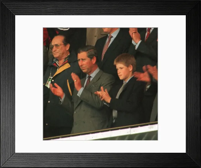 Framed Print : Princes Charles and Harry at Lens in northern France to watch the England v