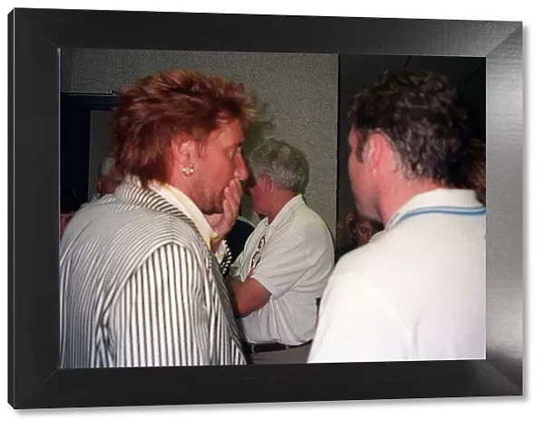 Rod Stewart pop singer talking to unnamed man Scotland football tour USA pre Euro