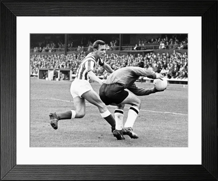 Framed Print : Brian Clough tackling goalkeeper during match-Sunderland verses Newcastle August