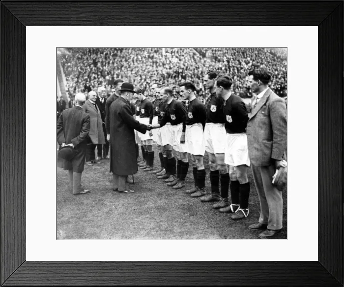 Framed Print : Sport - Football - FA Cup Final - 1927 - Cardiff City v Arsenal - King George V is Framed Print : Sport - Football - FA Cup Final - 1927 - Cardiff City v Arsenal - King George V is