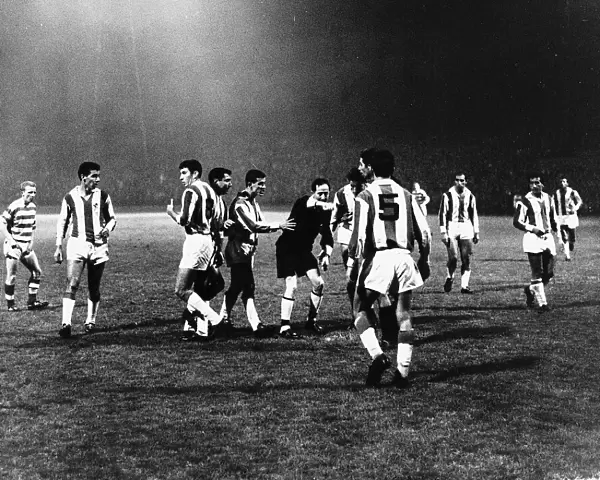 Celtic FC v Leixoes Inter Cities Fairs Cup players argue with referee after awarding