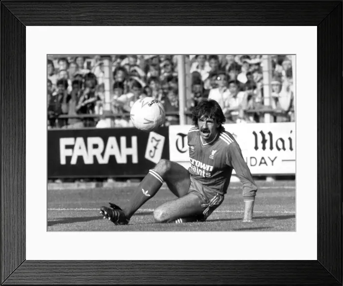 Framed Print : Mark Lawrenson playing football in action for Liverpool October 1987