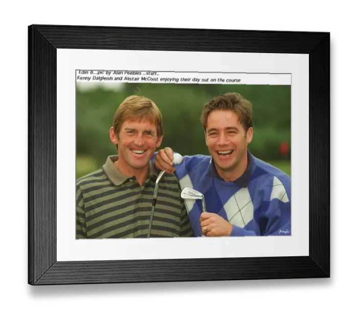 Framed Print : Kenny Dalglish Blackburn Rovers (L) with Ally McCoist Rangers football player on golf Framed Print : Kenny Dalglish Blackburn Rovers (L) with Ally McCoist Rangers football player on golf