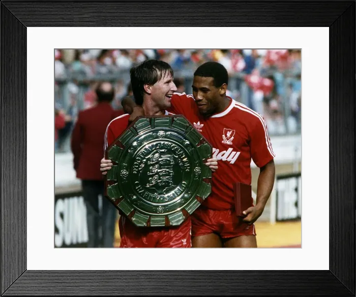 Framed Print : Ronnie Whelan and John Barnes of Liverpool FC with the Charity Shield August 1988