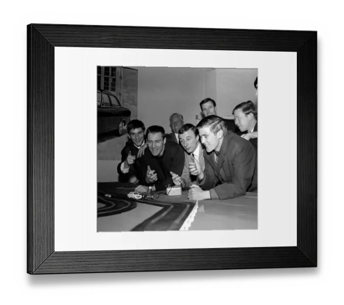 Framed Print : Manchester United v Manchester city at Model Car Racing November 1965