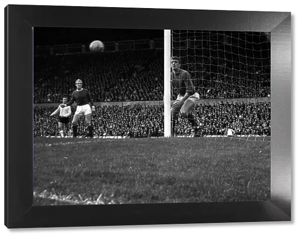 Manchester United v Stoke City-Alex Stepney watches as the ball comes back off his post