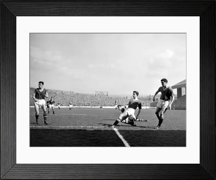 Framed Print : Burnley v Manchester United-action during the game. April 1957 Framed Print : Burnley v Manchester United-action during the game. April 1957