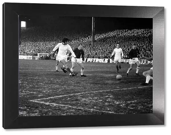 Burnley v Manchester United-George Best shoots at goal but it is pushed wide for a
