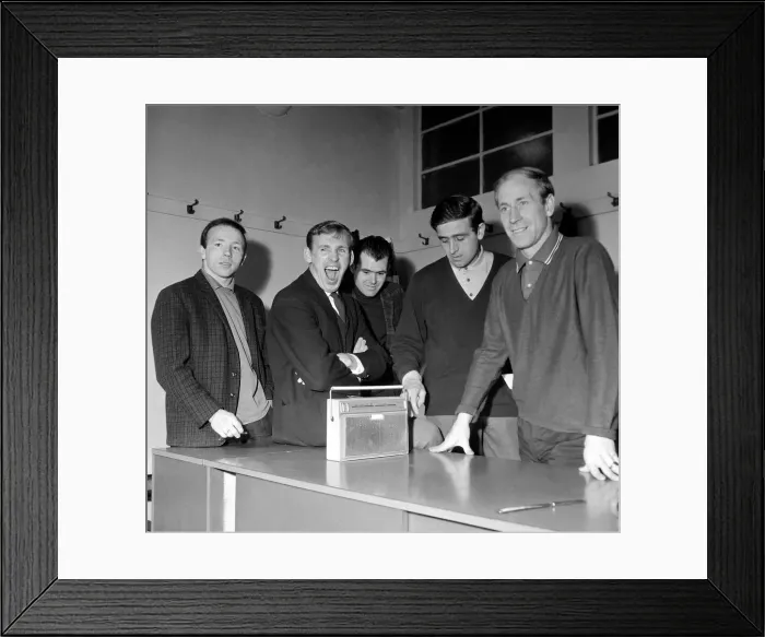 Framed Print : FA Cup Draw - Manchester United Players including Nobby Stiles Pat Crerand Framed Print : FA Cup Draw - Manchester United Players including Nobby Stiles Pat Crerand