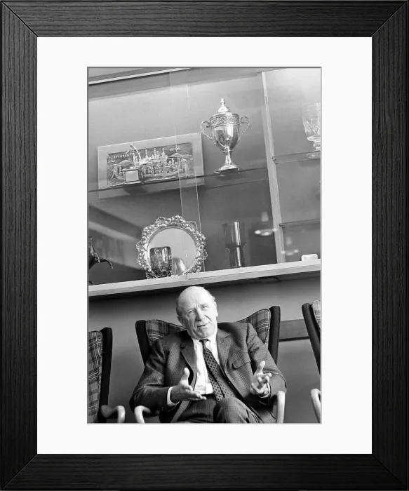 Framed Print : Matt Busby manager of Manchester United at a Press Conference after winning the League