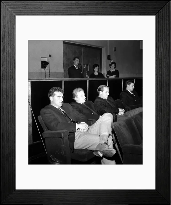 Framed Print : Manchester United Players at the News Theatre. Left to right are: Noel Cantwell Framed Print : Manchester United Players at the News Theatre. Left to right are: Noel Cantwell