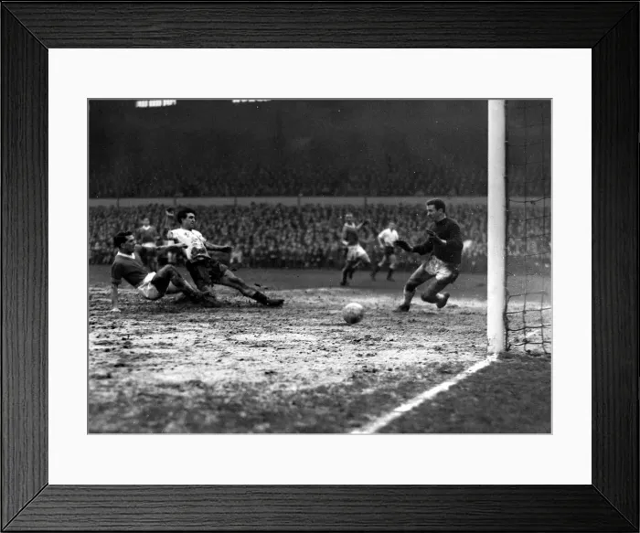 Framed Print : Spurs versus Manchester United-Bobby Smith scoring his second for spurs Framed Print : Spurs versus Manchester United-Bobby Smith scoring his second for spurs