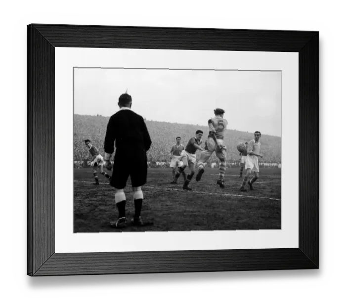 Framed Print : Manchester City versus Manchester United-Tommy Taylor tries a header through Manchester