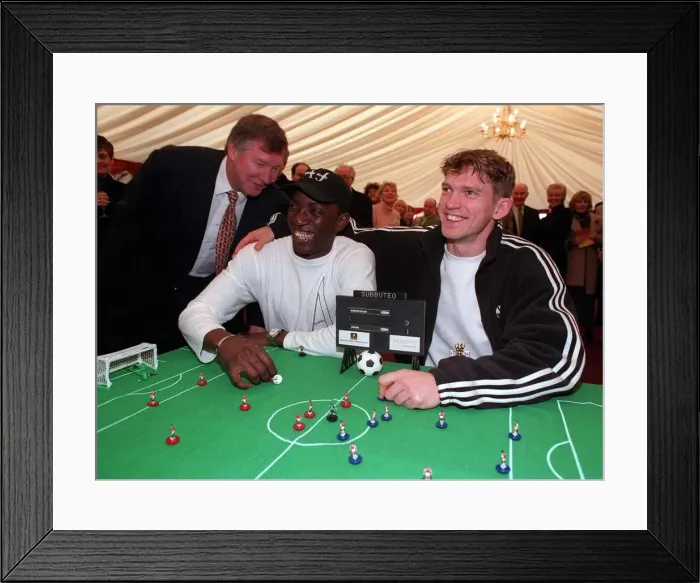 Framed Print : Alex Ferguson Manchester United manager with his strikers Dwight Yorke Framed Print : Alex Ferguson Manchester United manager with his strikers Dwight Yorke