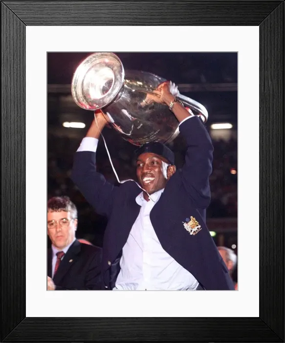Framed Print : Dwight Yorke, Manchester United football player, enjoys victory parade in Manchester Framed Print : Dwight Yorke, Manchester United football player, enjoys victory parade in Manchester