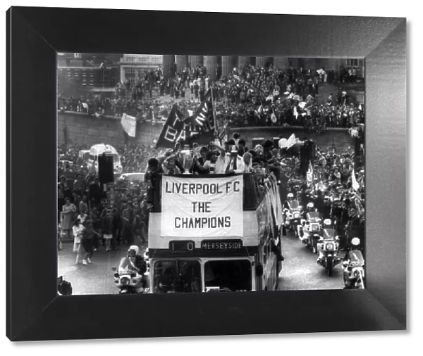 The Liverpool FC Tour Bus passes through Liverpool City Centre as the players enjoy a